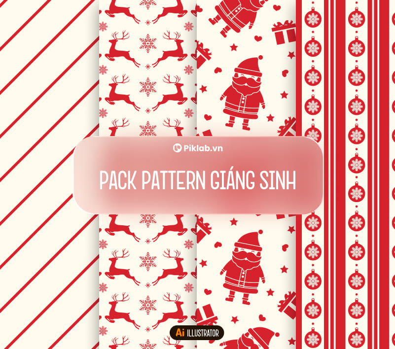Noel Christmas Design Pattern Pack , Bộ 4 Pattern Hoa Văn Giáng Sinh Đẹp Cho Thiết Kế, Tuần Lộc, Bông Tuyết, Ông Già Noel